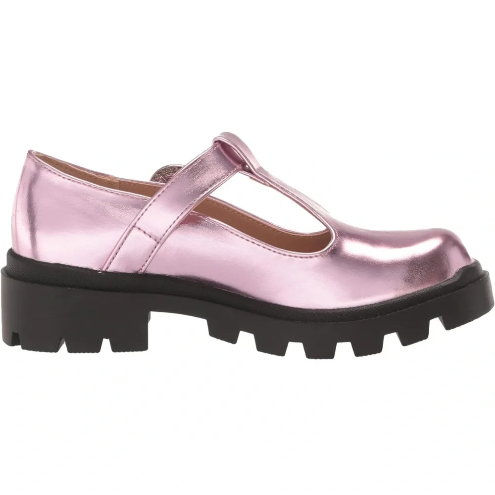 Steve Madden Girls Suzey Mary Jane Lug Sole in Pink Metallic Size 3